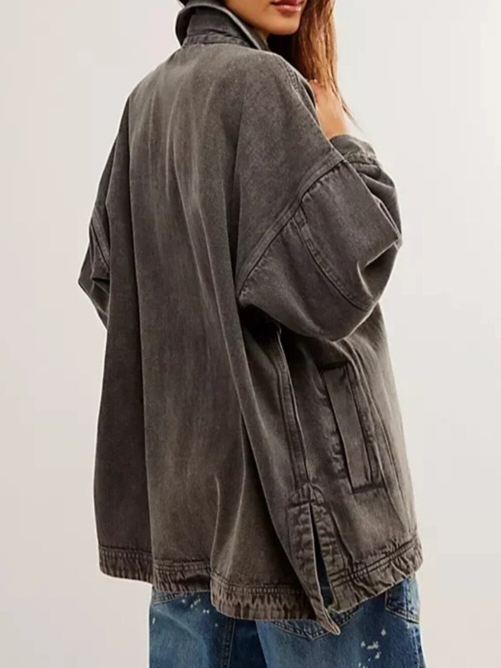 Free People Madison City Twill Denim Oversized Jacket - Picture 3 of 4
